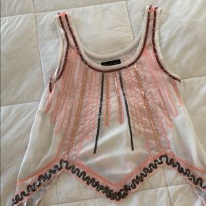 Beautiful asymmetrical hem beaded tank